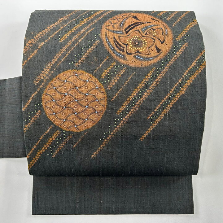 楽天市場】名古屋帯 美品 秀品 紬地 丸紋 草花 墨色 正絹 【中古  
