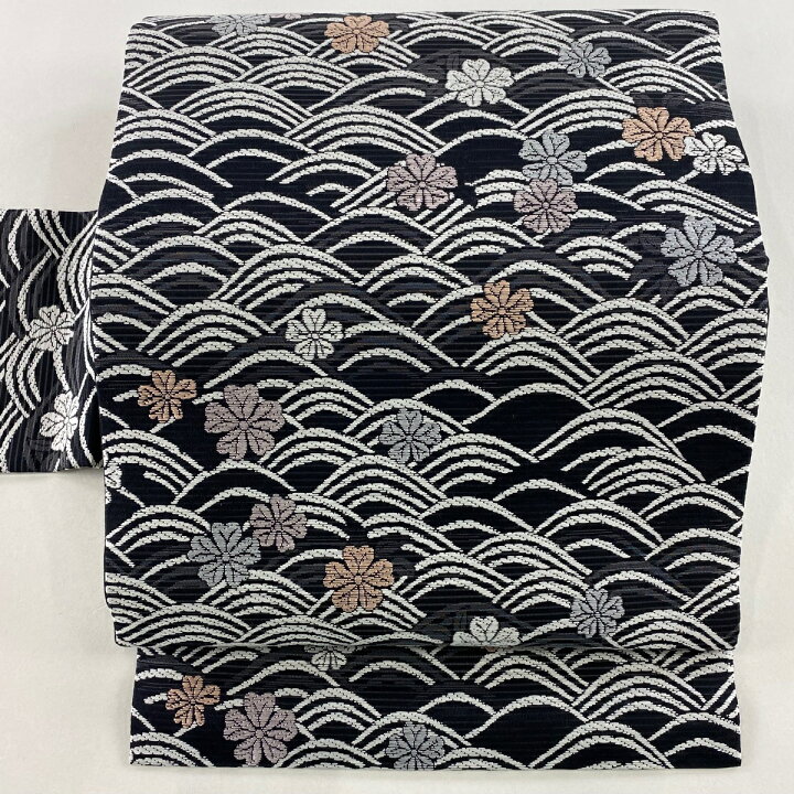 楽天市場】名古屋帯 美品 名品 桜 波 黒 正絹 【中古】 : バイセル 
