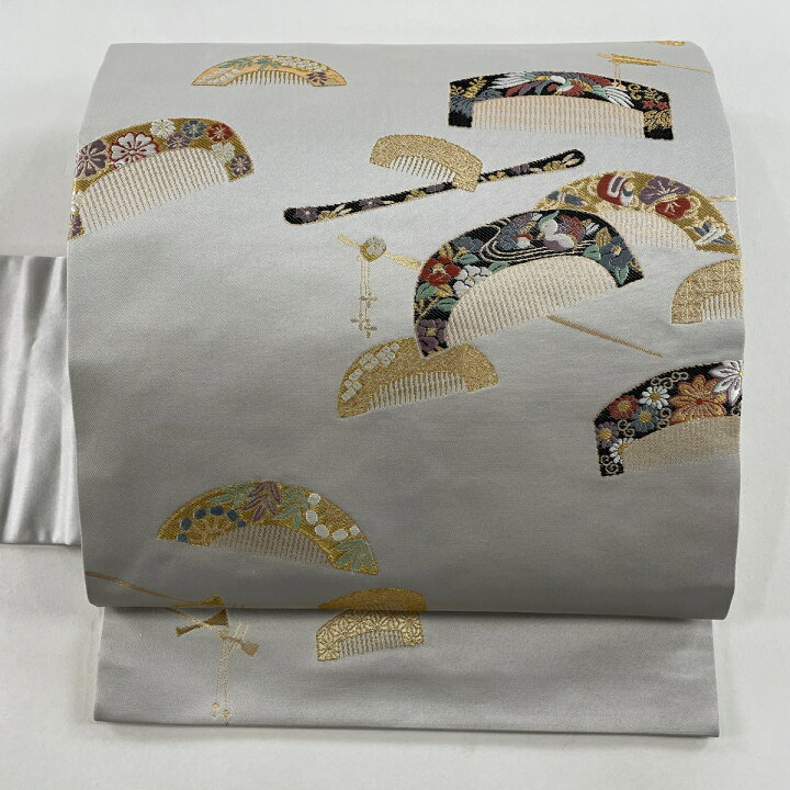 楽天市場】名古屋帯 美品 秀品 櫛 簪 金糸 箔 灰色 正絹 【中古  