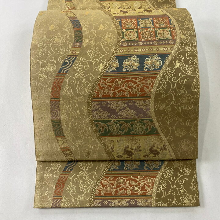 六通太鼓柄袋帯432cm×30.5cm螺鈿箔 霞文 引箔 正絹 袋帯