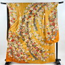 【美品】 振袖 身丈167cm 裄丈69cm L 袷 牡丹 手鞠 金彩 ぼかし 山吹色 正絹 名品 【中古】 msp30