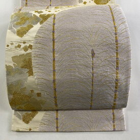 【美品】 袋帯 秀品 箔散らし 芝草 金銀糸 薄黄 六通 正絹 【中古】 msp50