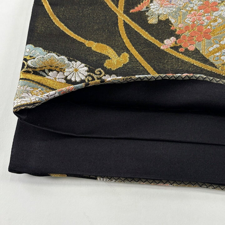 楽天市場】袋帯 秀品 草花 鳥 金銀糸 箔 黒 六通 正絹 【中古 