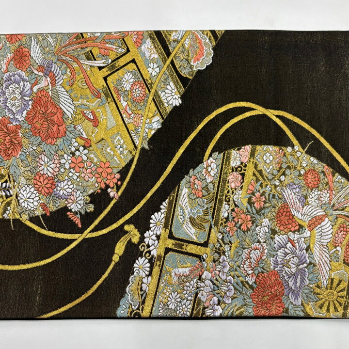 楽天市場】袋帯 秀品 草花 鳥 金銀糸 箔 黒 六通 正絹 【中古 
