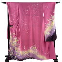 振袖 身丈164cm 裄丈71.5cm L 袷 桜 菊 箔 金彩 ピンク 正絹 名品 【中古】 msp50