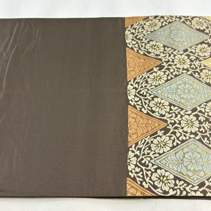 楽天市場】【美品】 袋帯 名品 牡丹唐草菱文様 刺繍 箔 茶紫 六通 正絹 