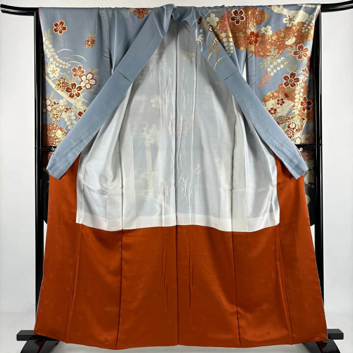 楽天市場】振袖 身丈159.5cm 裄丈68cm L 袷 扇 桜 金糸 金彩 青灰色 