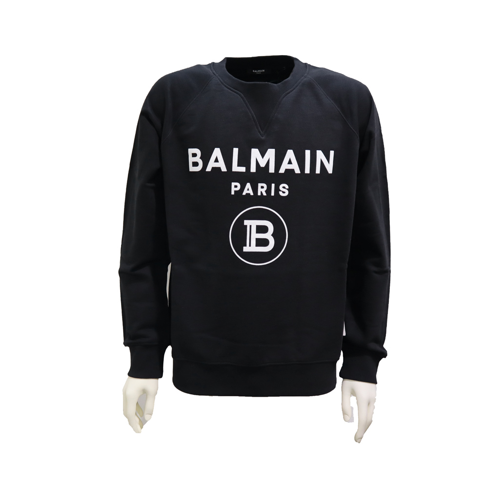 BALMAIN balmain バルマン メンズ 長袖 トレーナー　スウェットシャツ クルーネック　ロゴ　ブラック | ブランドプラネット