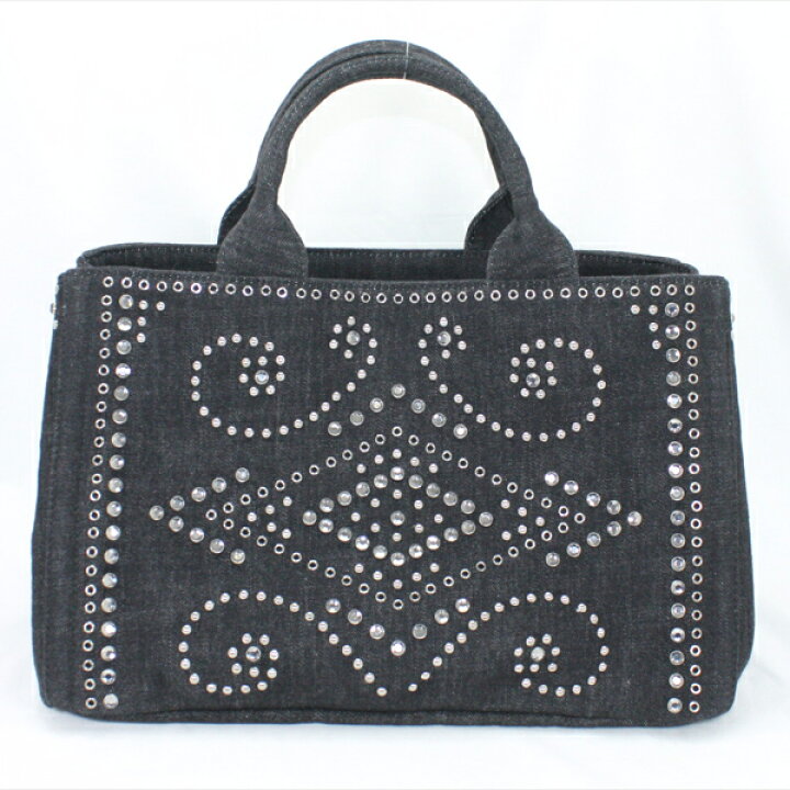 楽天市場】新品未使用品 PRADA プラダ カナパ ビジュー スタッズ 黒  