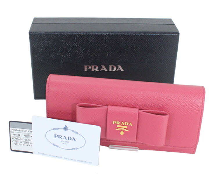 楽天市場】未使用 PRADA プラダ サフィアーノ リボン付き二つ折り長 