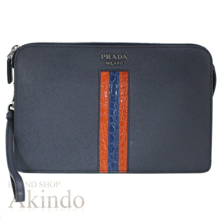 楽天市場 プラダ クラッチバッグ クロコダイル サフィアーノレザー 紺 ネイビー オレンジ メンズ 定価万 Prada 2vf056 中古 Brandshop Akindo 質屋あきんど