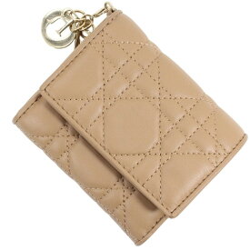 ディオール レディース 三つ折り財布 レディディオール カナージュ ロータスウォレット ミディアムタン ブラウン ゴールド金具 Diorチャーム S0181ONMJ_M53U Christian Dior コンパクトウォレット ラムスキン 本革 レザー ブランド プレゼント ギフト 便利 定番【新品同様】