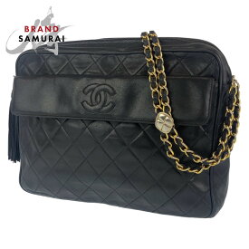 CHANEL シャネル ヴィンテージ マトラッセ ココマーク タッセル フリンジ ブラック 黒 ゴールド金具 ラムスキン ダブルチェーンショルダーバッグ 肩掛けバッグ レディース 404218 【中古】