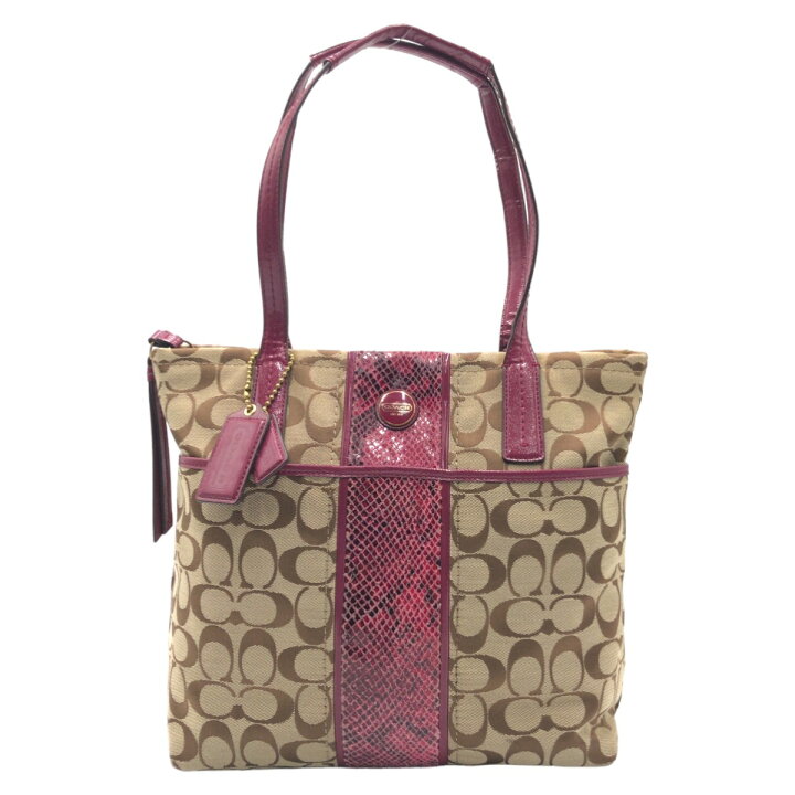 楽天市場】美品 COACH コーチ シグネチャー 型押し ブラウン ピンク  