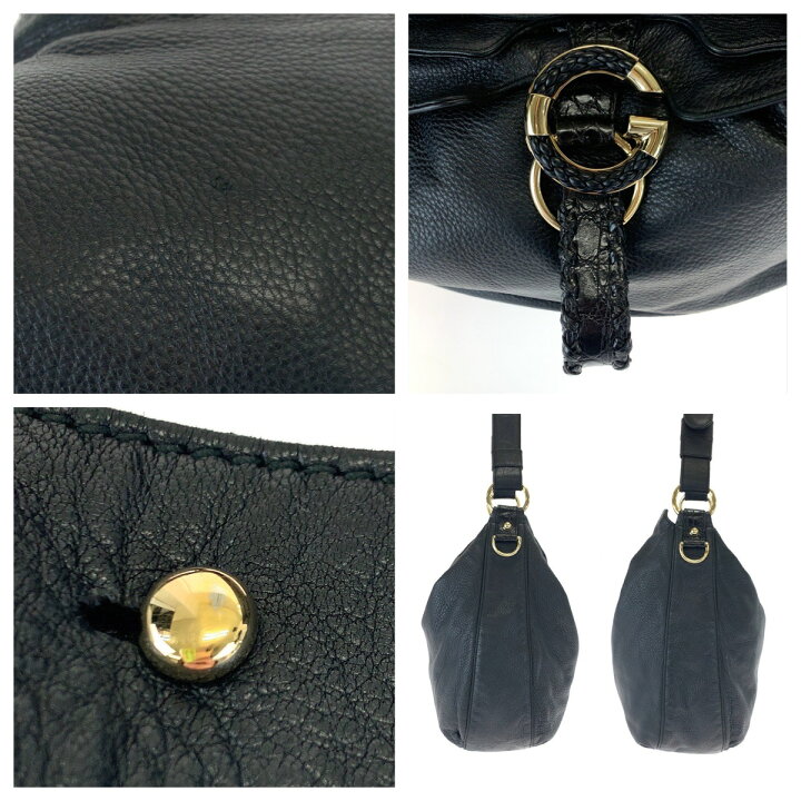 楽天市場】美品 GUCCI グッチ Gウェーブ ホーボー ブラック ゴールド 