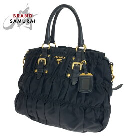 美品 PRADA プラダ ギャザー テスート ブラック 黒 ゴールド金具 ナイロン BN1788 ハンドバッグ トートバッグ レディース 406044 【中古】