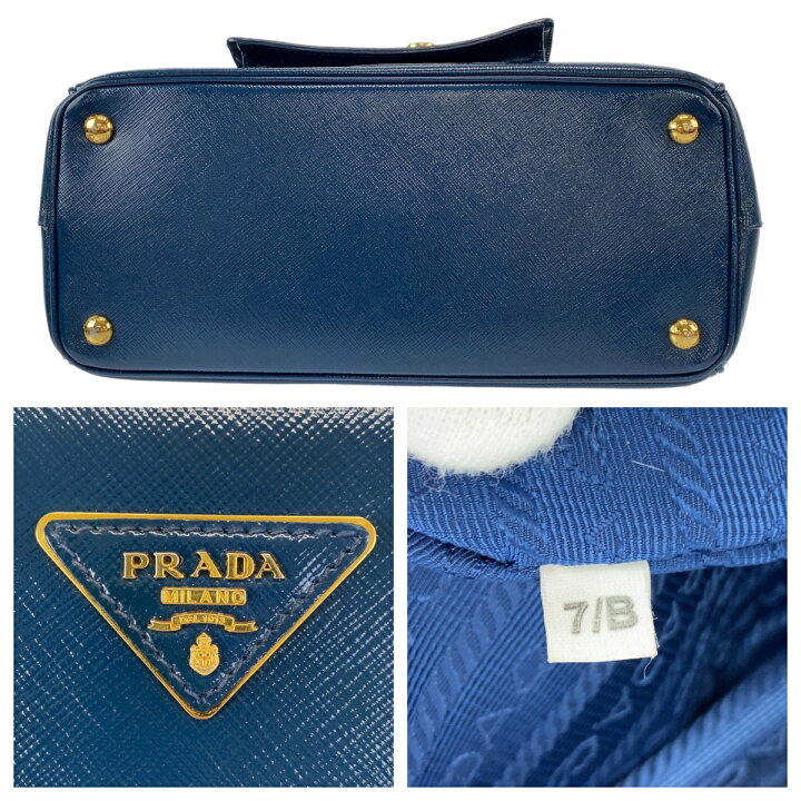 楽天市場】美品 PRADA プラダ サフィアーノ 三角ロゴプレート ブルー 