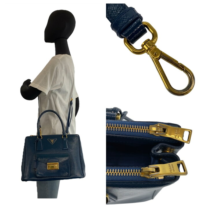 楽天市場】美品 PRADA プラダ サフィアーノ 三角ロゴプレート ブルー 