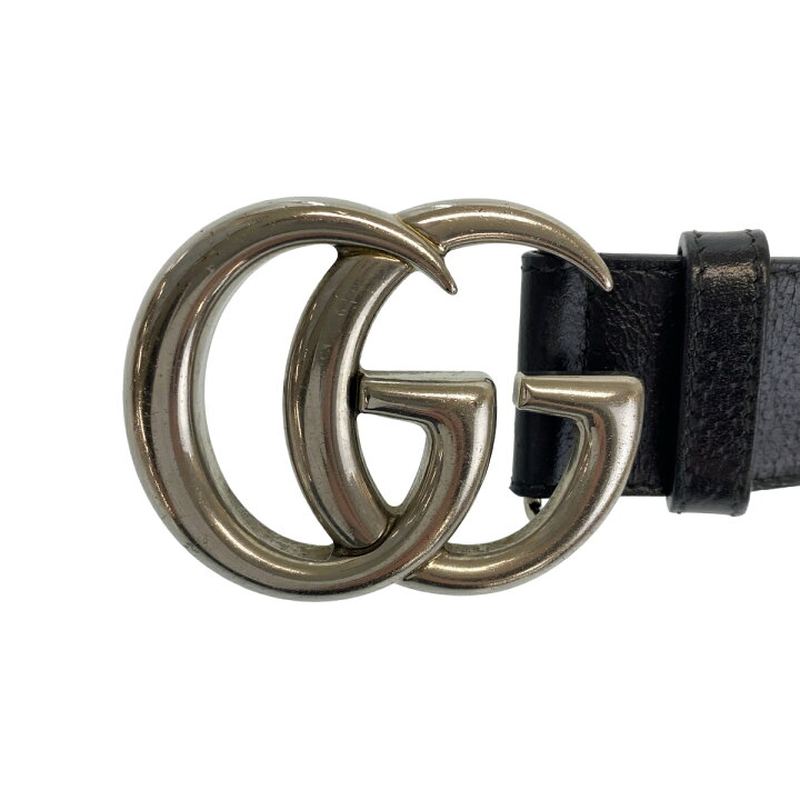 美品】GUCCI ベルトレザーマーモントロゴ金具黒ブラック