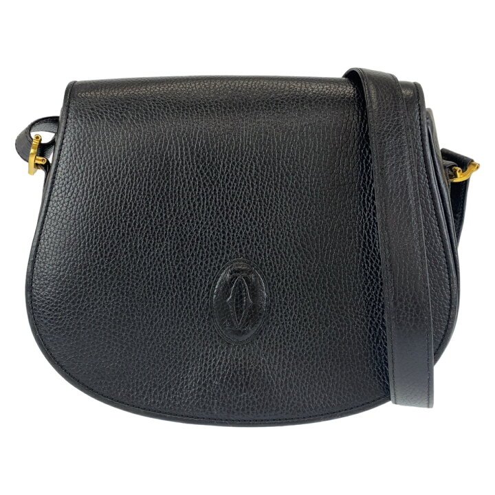 美品 Cartier カルティエ 黒 レザー ショルダーバッグ ①【極美品 