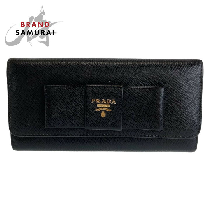 楽天市場】美品 PRADA プラダ サフィアーノ リボン ブラック ゴールド 