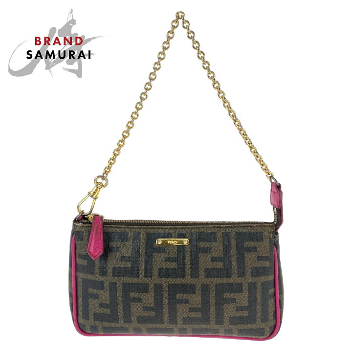 楽天市場】FENDI フェンディ ズッカ柄 ブラウン ピンク ゴールド金具 