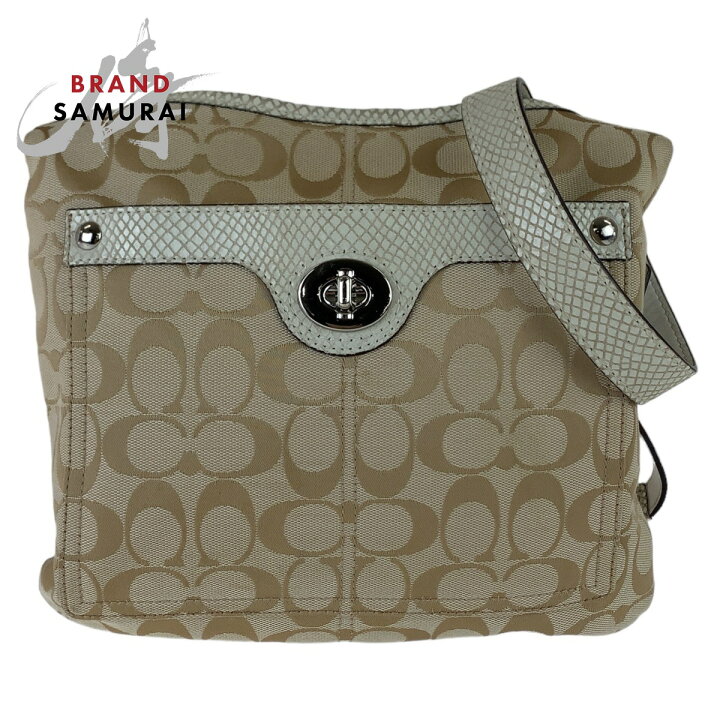 楽天市場】美品 COACH コーチ シグネチャー 型押し ベージュ シルバー 