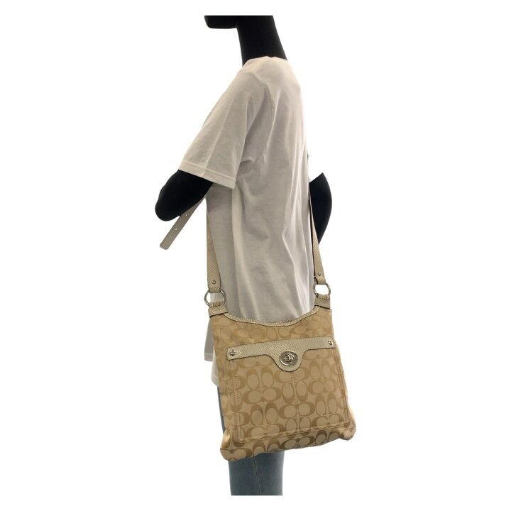 楽天市場】美品 COACH コーチ シグネチャー 型押し ベージュ シルバー 