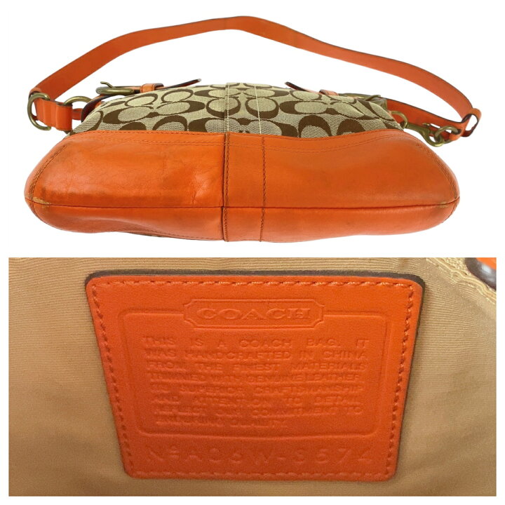 楽天市場】COACH コーチ シグネチャー オレンジ ベージュ ゴールド金具  
