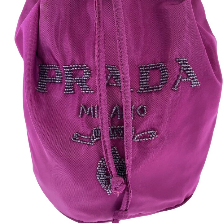楽天市場】PRADA プラダ テスート ロゴ ビーズ パープル ゴールド金具 