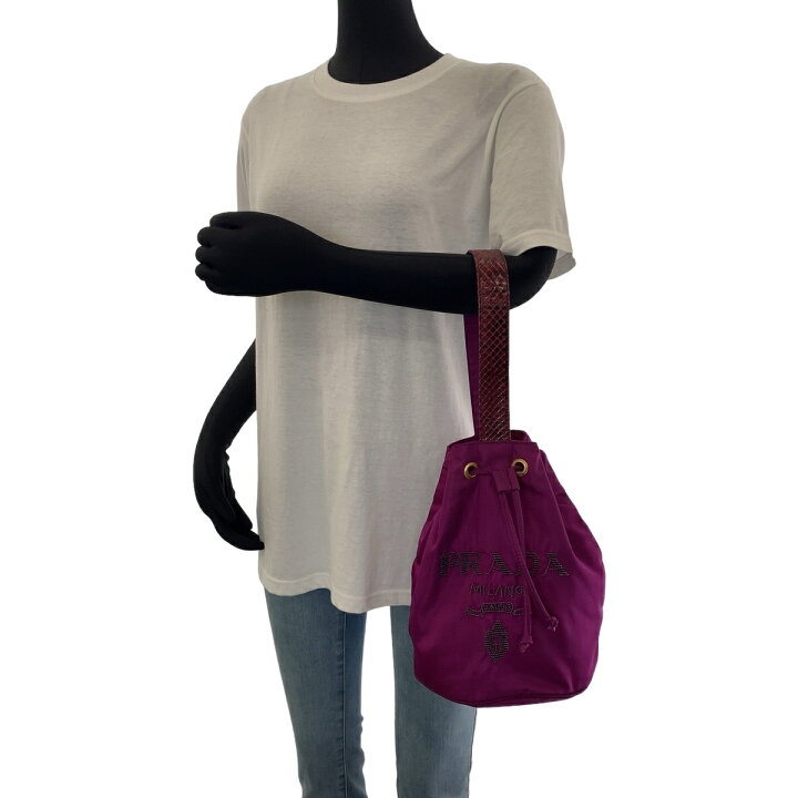 楽天市場】PRADA プラダ テスート ロゴ ビーズ パープル ゴールド金具  