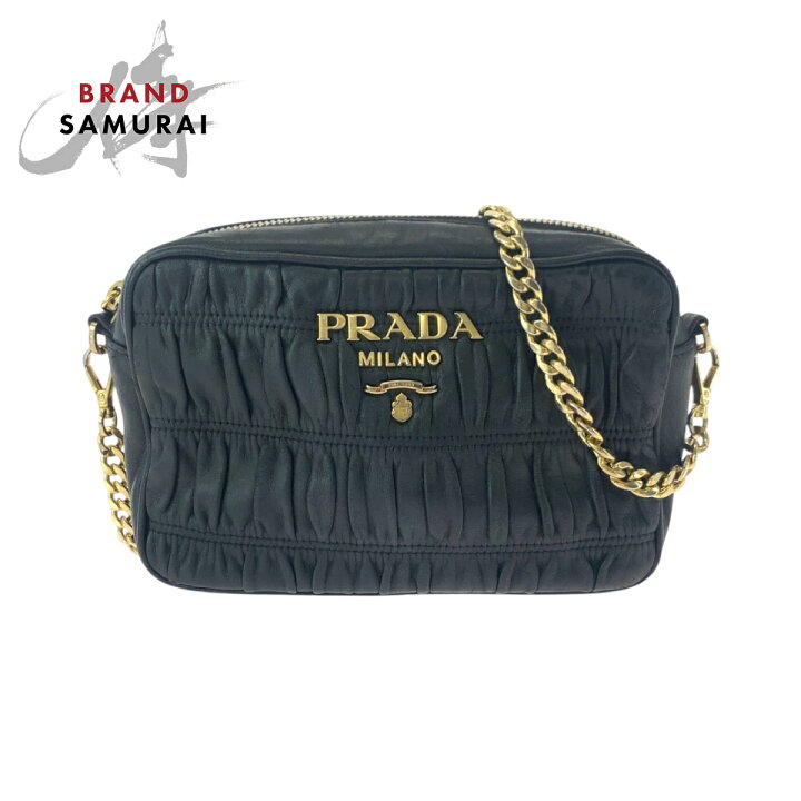 楽天市場】美品 PRADA プラダ ナッパレザー ギャザー ブラック 黒 