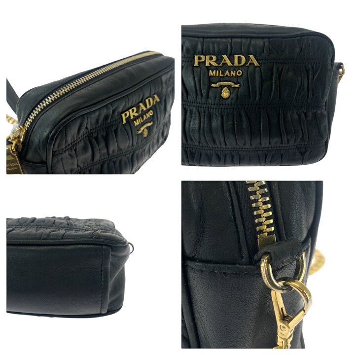 楽天市場】美品 PRADA プラダ ナッパレザー ギャザー ブラック 黒 