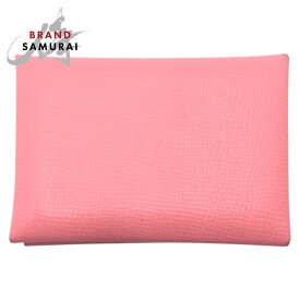 美品 HERMES エルメス カルヴィ デュオ ピンク シルバー金具 ヴォーエプソン コインケース カードケース レディース 502280 【中古】