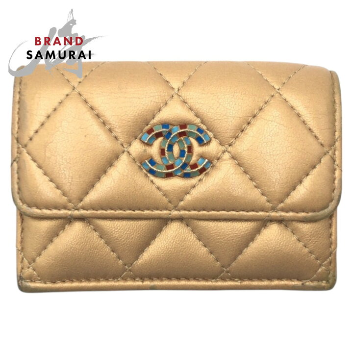 楽天市場】CHANEL シャネル マトラッセ ココマーク ゴールド レザー 三 