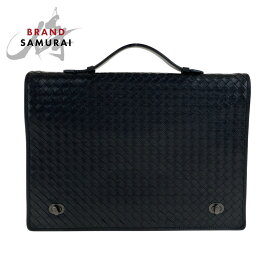 美品 BOTTEGAVENETA ボッテガヴェネタ イントレチャート ブラック 黒 ガンメタ金具 レザー ビジネスバッグ ブリーフケース メンズ 504931 【中古】
