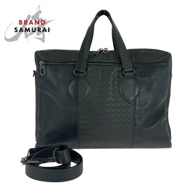 美品 BOTTEGAVENETA ボッテガヴェネタ イントレチャート ブラック 黒 シルバー金具 レザー ビジネスバッグ ブリーフケース ショルダーバッグ メンズ 505171 【中古】