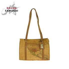 PRIMA CLASSE プリマクラッセ 地図柄 ブラウン キャメル ゴールド金具 PVC /レザー トートバッグ ショルダーバッグ レディース 600205 【中古】