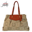 美品 COACH コーチ オプアート ベージュ オレンジ ゴールド金具 キャンバス /レザー F20049 トートバッグ ショルダーバッグ レディース 601519 【中古】