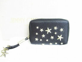 【超美品】 ジミーチュウ Jimmy Choo メタルスタッズ レザー ラウンドファスナー コインパース 小銭入れ メンズ レディース 黒 【中古】