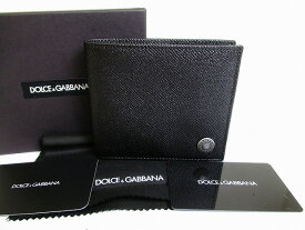 【新古品】 ドルチェ＆ガッバーナ ドルガバ Dolce&Gabbana D&G レザー 二つ折り 札入れ ビルウォレット コンパクト財布 メンズ 黒 【中古】