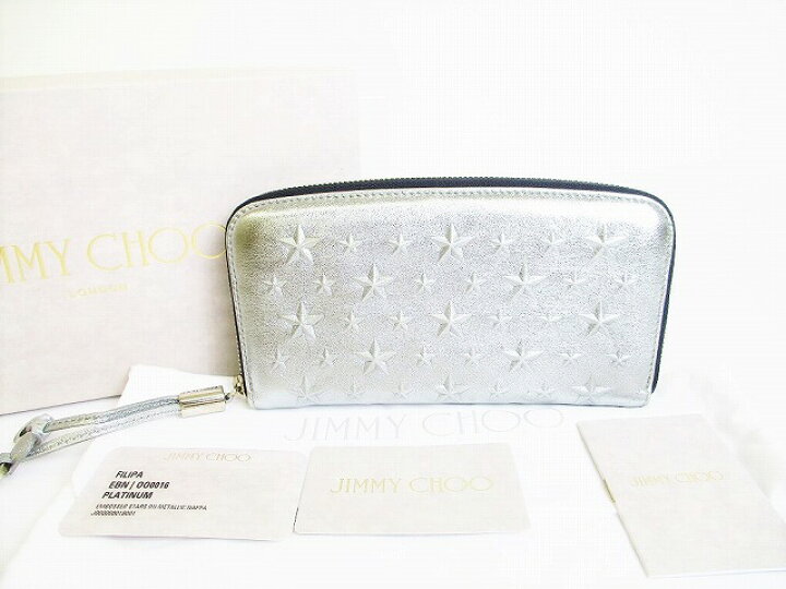 ジミーチュウ Jimmy Choo エンボススタッズ レザー ラウンドファスナー 