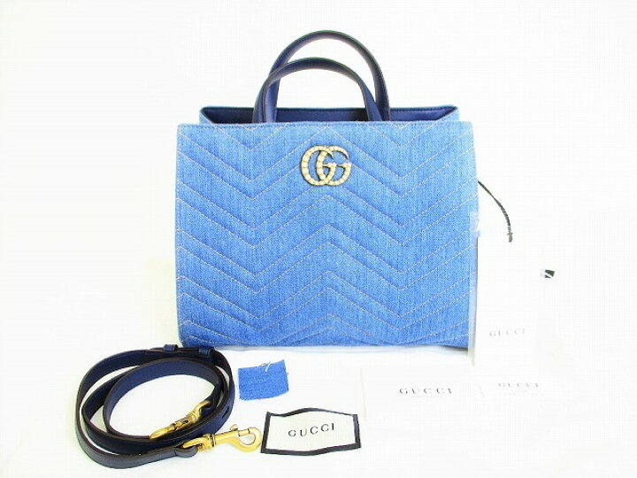 楽天市場】【新古品】 グッチ GUCCI マーモント デニム ハンドバッグ 