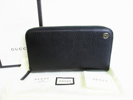 【新古品】 グッチ GUCCI インターロッキングG レザー ラウンドファスナ— 長財布 メンズ レディース 黒 【中古】