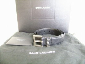 【未使用保管品】サンローラン パリ Saint Laurent Paris イヴサンローラン YSL ロゴ レザー ベルト メンズ レディース 黒 【中古】