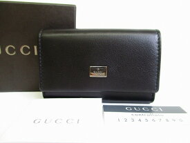 【展示保管品】 グッチ GUCCI ロゴプレート レザー 6連 キーケースメンズ レディース 黒 【中古】