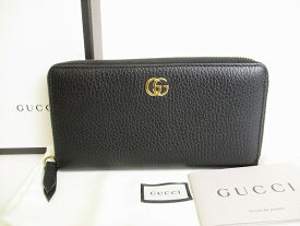 【展示保管品】 グッチ GUCCI ダブルG マーモント レザー ラウンドファスナー ラウンドジップ 長財布 メンズ レディース 黒 【中古】