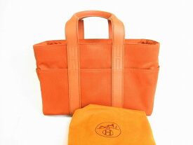 【展示保管品】 エルメス HERMES トワルシェブロン レザー アカプルコ MM ハンドバッグ トートバッグ メンズ レディース オレンジ 【中古】