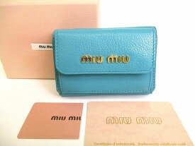 【未使用保管品】 ミュウミュウ miumiu マドラス レザー コンパクトウォレット 3つ折り 財布 PAVONE（青緑） 【中古】