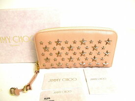 【展示保管品】 ジミーチュウ Jimmy Choo メタルスタッズ レザー ラウンドファスナー 長財布 メンズ レディース バレットピンク 【中古】